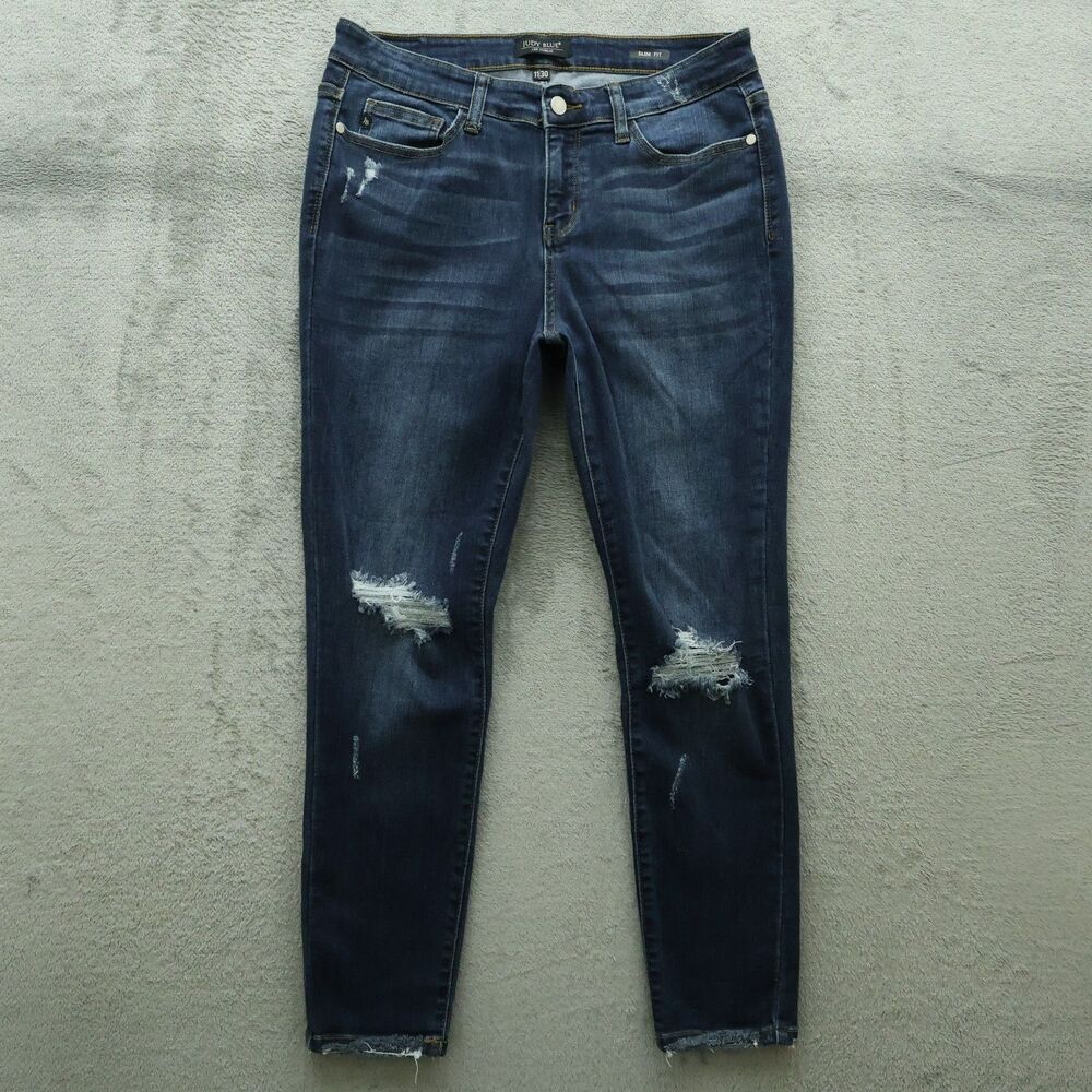 Judy Blue Jeans Junior's Size 11/30 Mid-Rise Slim Fit Denim 27" Inseam Destroyed